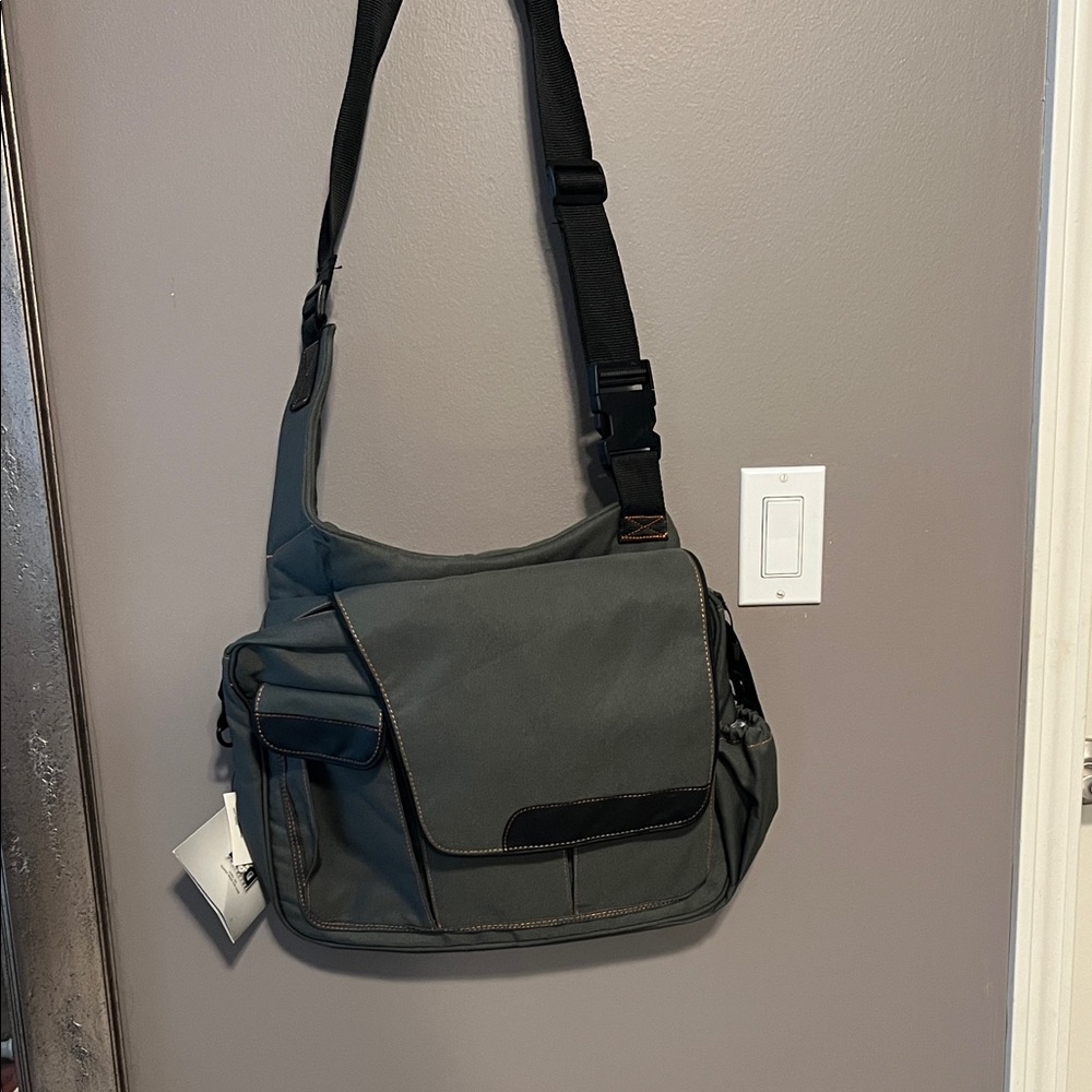 Slate Gray Canvas Diaper Bag with Changing Pad and Adjustable Strap